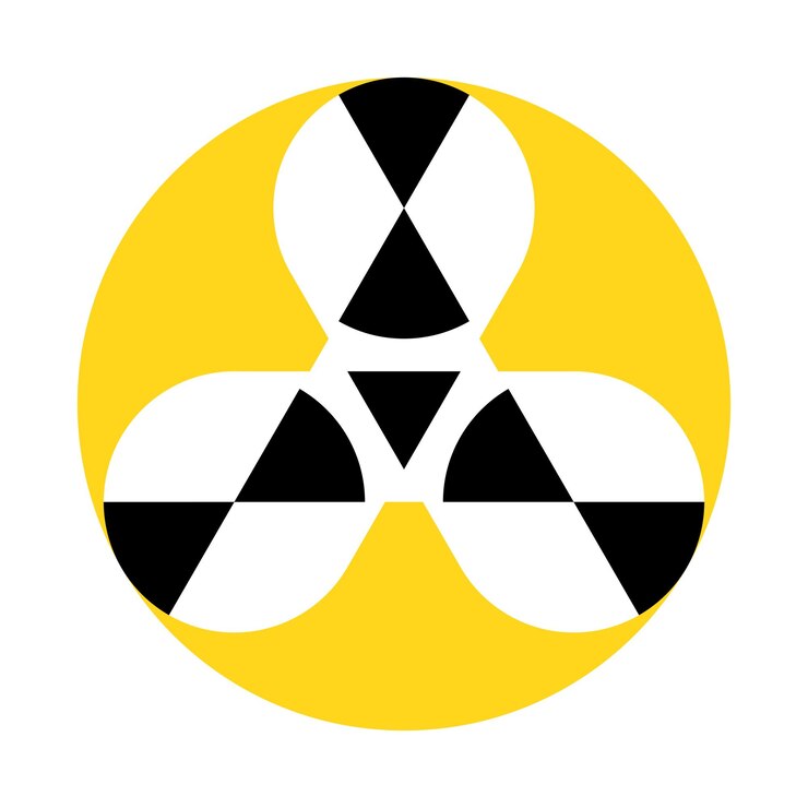 Vetor logotipo nuclear moderno simétrico geométrico