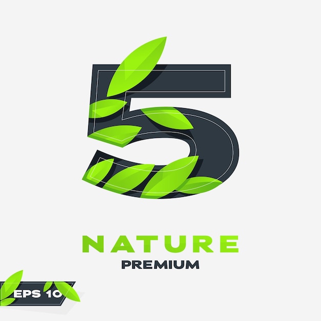 Vetor logotipo numérico de 5 folhas da natureza