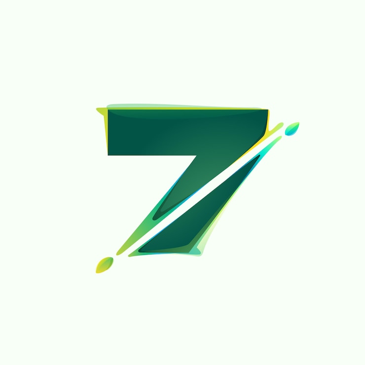 Vetor logotipo número sete eco logotipo com folhas verdes e efeito de deslocamento de cor de distorção diagonal