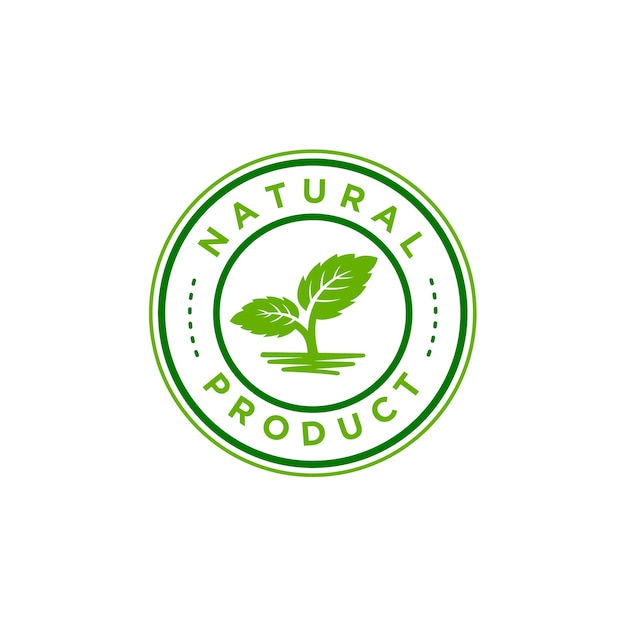 Logotipo orgânico. emblema dos produtos agrícolas. deixa a hortelã num círculo