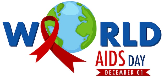 Logotipo ou banner do dia mundial da aids / sida com fita vermelha e a terra