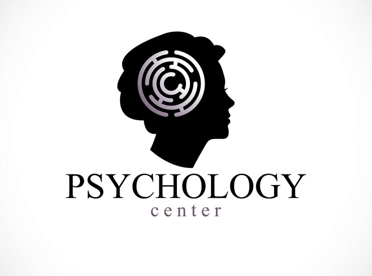 Vetor logotipo ou ícone conceitual de saúde mental e psicologia criado com perfil de rosto de mulher e labirinto, psicanálise e psicoterapia do conceito de mente humana. design clássico simples de vetor.