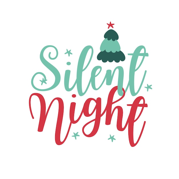 Logotipo ou insígnia de natal bonito dos desenhos animados árvore de natal noite silenciosa