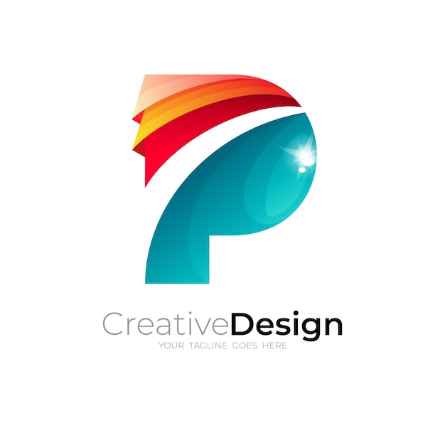 Logotipo p com modelo de design colorido, logotipos brilhantes