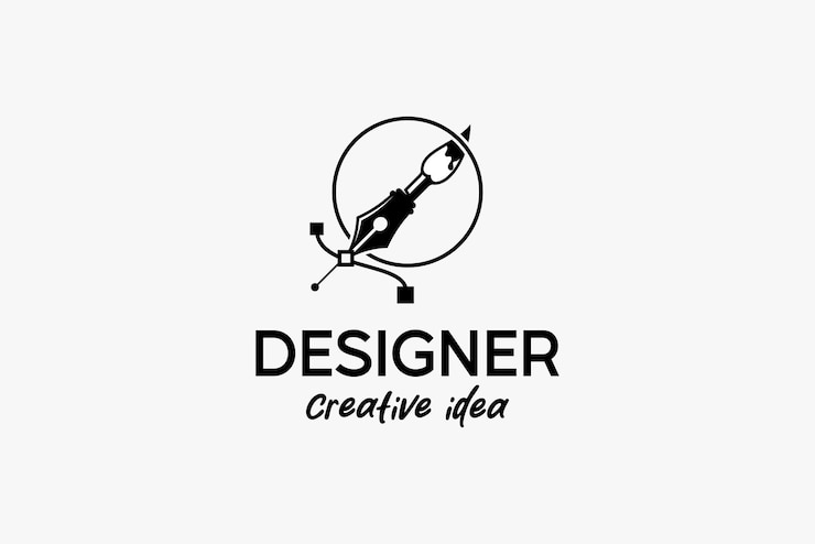 Vetor logotipo para designer ou ilustrador com caneta e pincel ferramenta cursor ícone símbolo curva ponto de arte