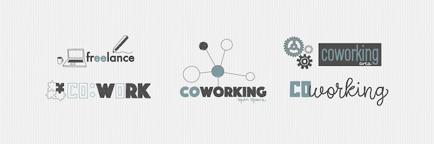 Logotipo para escritório ou espaço de trabalho na mão, estilo de desenho conceito de coworking e freelance