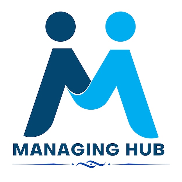 Logotipo para gerenciamento de hub com um homem azul de mãos dadas