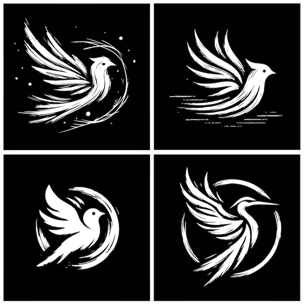 Logotipo pássaros minimalismo preto e branco