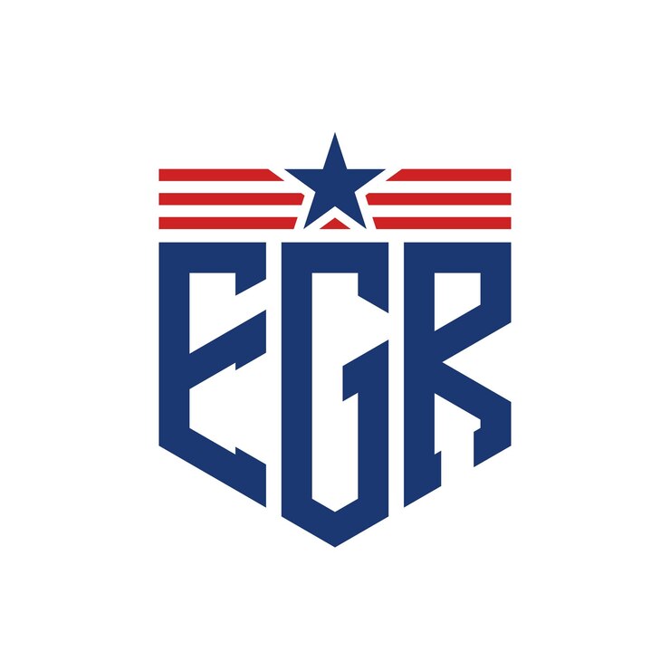 Vetor logotipo patriótico da egr com estrela e tiras de bandeira americana letra logotipo daegr com bandeira dos estados unidos