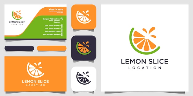 Logotipo plano e design de cartão de visita de fatia de limão cítrico
