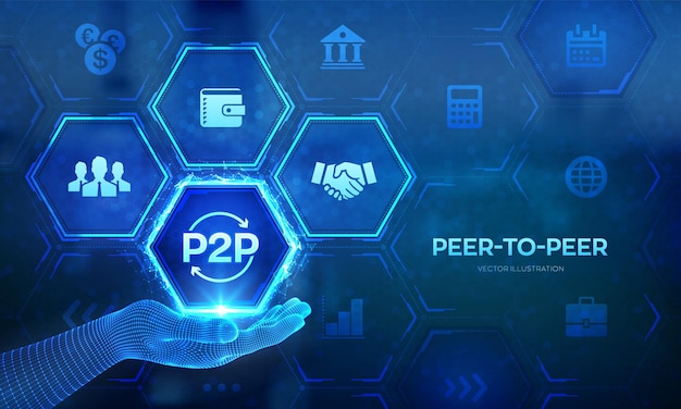 Logotipo ponto a ponto no pagamento p2p manual de wireframe e modelo on-line para suporte ou transferência de dinheiro conceito de tecnologia peertopeer na tela virtual ilustração vetorial