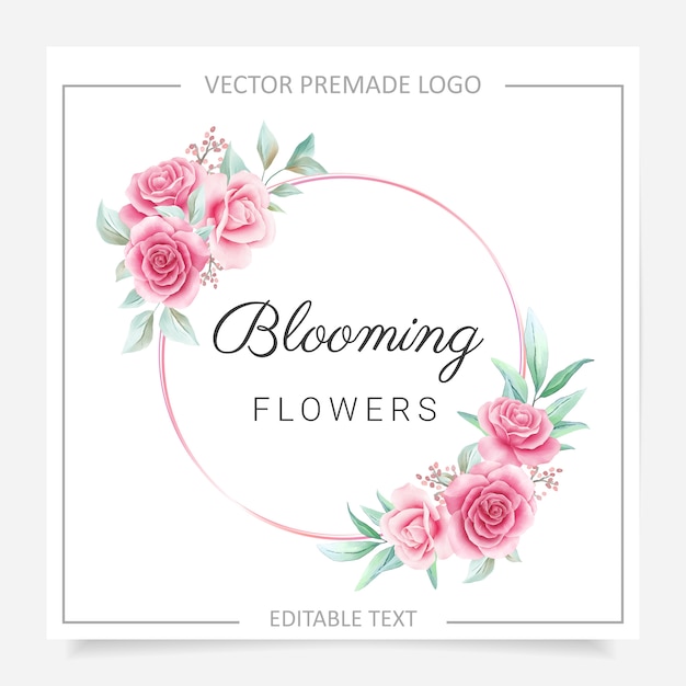 Logotipo premade de quadro floral redondo com flores de blush e bordô