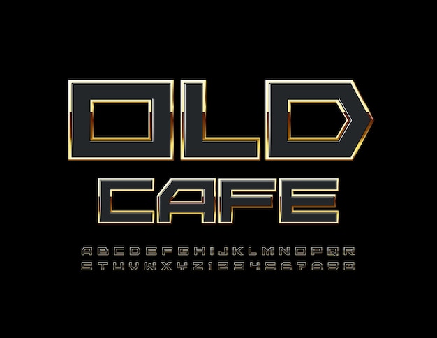 Logotipo premium conjunto de letras e números do alfabeto old cafe em preto e dourado com estilo elite