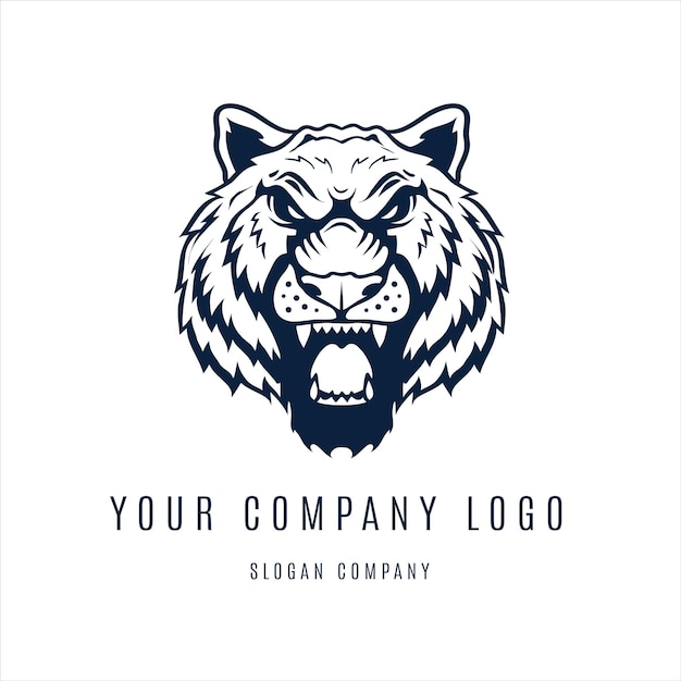 Vetor logotipo preto e branco minimalista de tigre animal selvagem com raiva