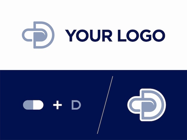 Logotipo profissional moderno em forma de letra d com uma pílula no interior