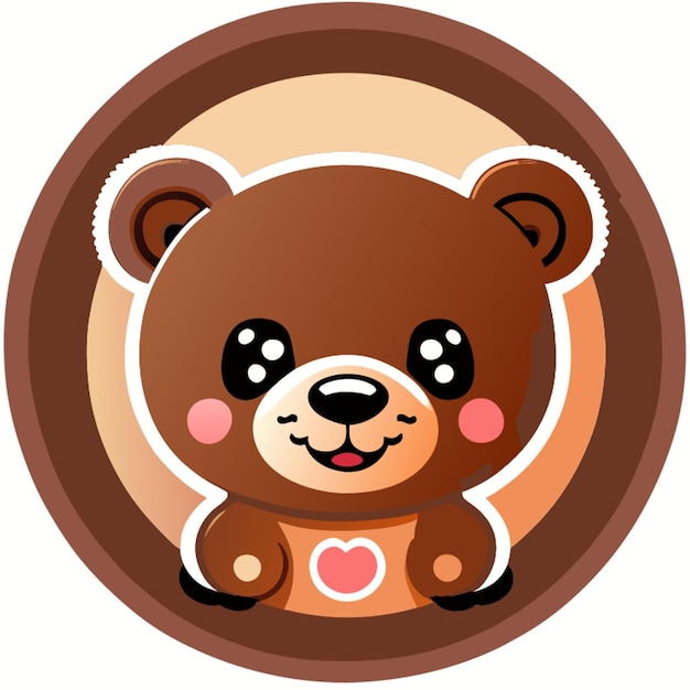 Vetor logotipo redondo com ursinho de pelúcia sorridente dentro de ilustração vetorial kawaii