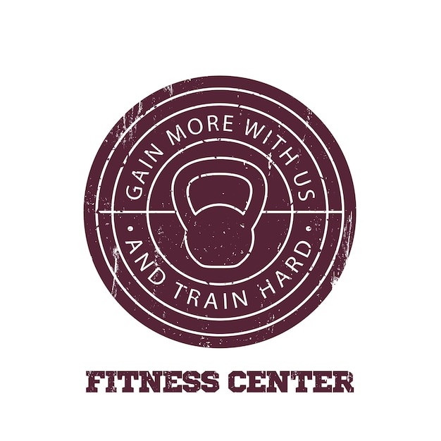 Logotipo redondo da academia de ginástica, crachá, emblema sobre branco