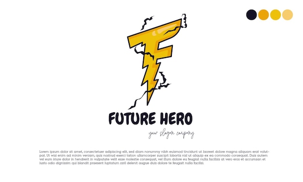 Logotipo relâmpago da letra f amarela do future hero