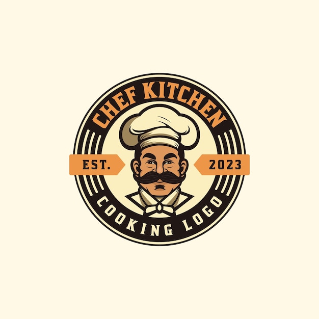 Logotipo retro chef ou emblema vintage distintivo de comida de cozinha