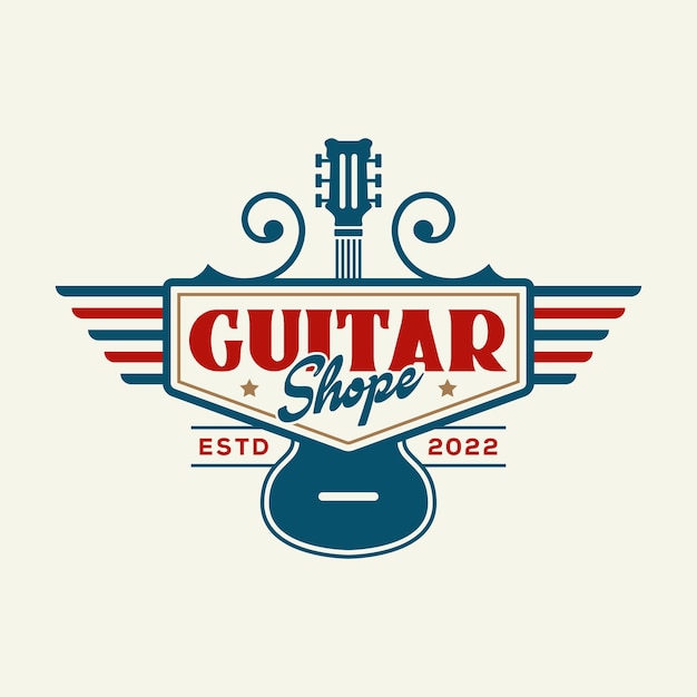 Logotipo retrô vintage da guitar shop