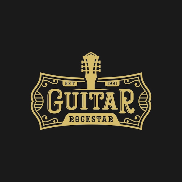 Logotipo retrô vintage de guitarra