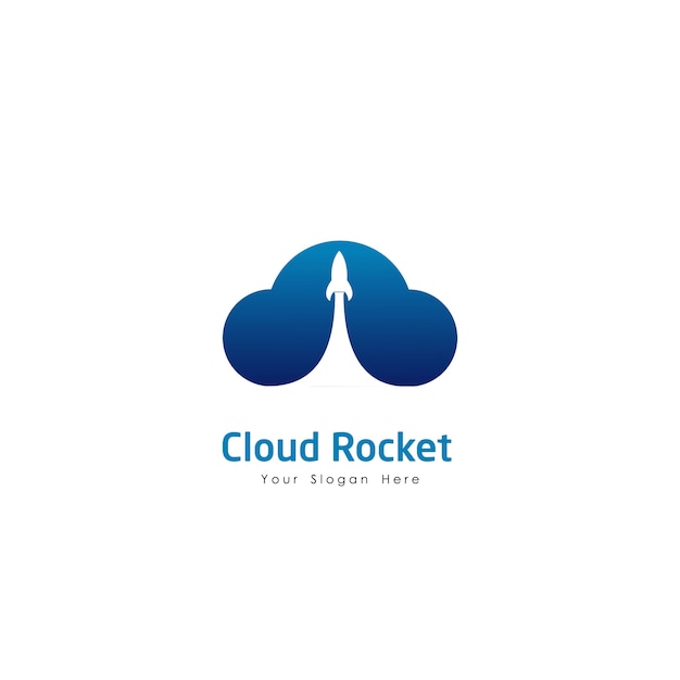 Logotipo rocket cloud, ícone de dados em nuvem