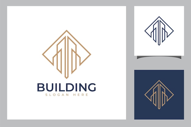 Vetor logotipo simples da geometria urbana da cidade da torre símbolo de construção linear ou conceito de ícone para propriedade investir logotipo imobiliário de apartamento de hotel