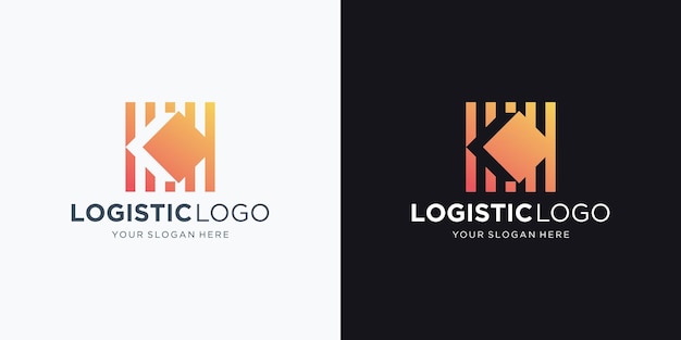 Vetor logotipo simples de logística com conceito quadrado e flecha em design de forma de espaço negativo