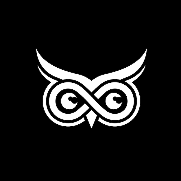 Vetor logotipo simples do owl eyes infinity em fundo preto