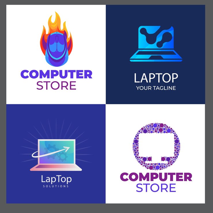 Vetor logotipo simples e moderno para loja de computadores ou empresa de comunicações de empresas tecnológicas
