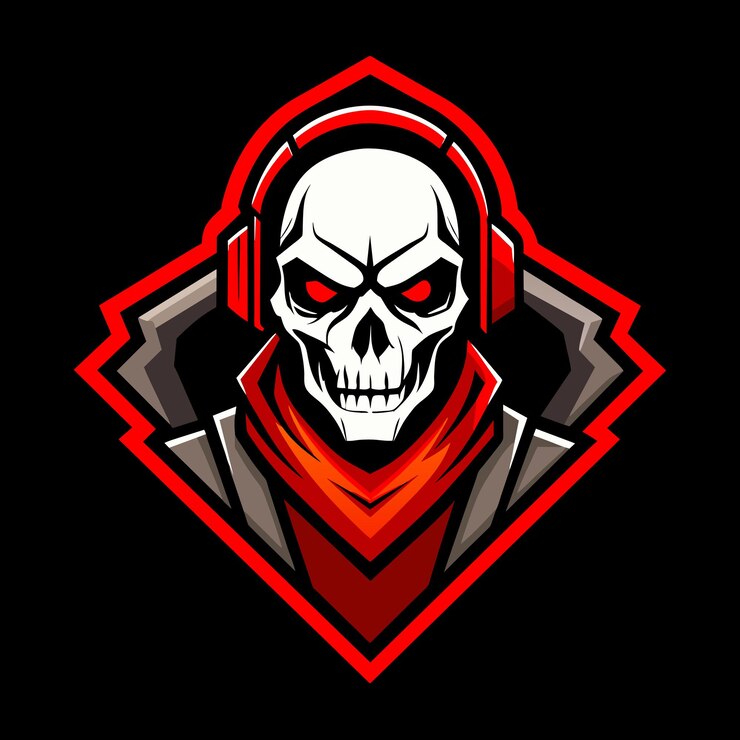 Vetor logotipo skull for gaming com combinação de vermelho e preto