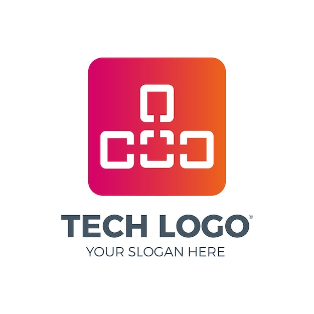 Logotipo tecnológico, informática e negócios relacionados a dados, rede de links de alta tecnologia e inovadora