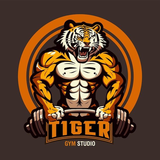 Vetor logotipo tiger gym, design de logotipo muscle tiger fitness