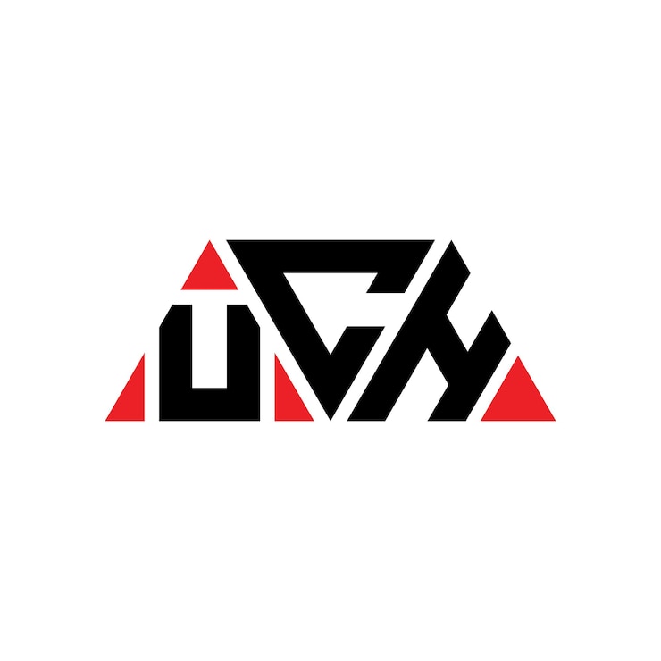 Vetor logotipo triangular de uch com forma de triângulo, monograma, modelo de logotipo vetorial triangular uch com cor vermelha, logotipo de uch triangular, logotipo simples, elegante e luxuoso.