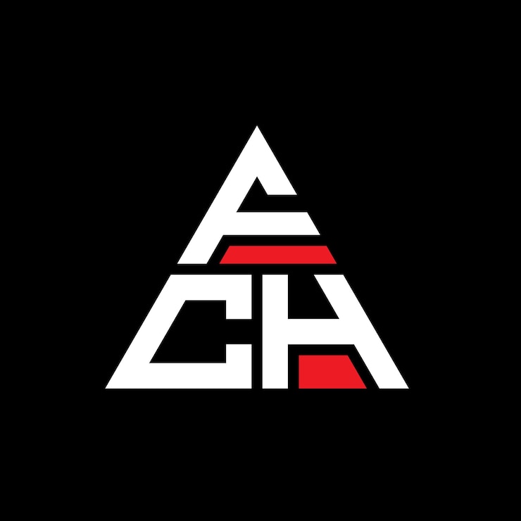 Vetor logotipo triangular fch com forma de triângulo fch logotipo triângulo design monograma fch triângulo vetor modelo de logotipo com cor vermelha fch logo triangular logotipo simples elegante e luxuoso