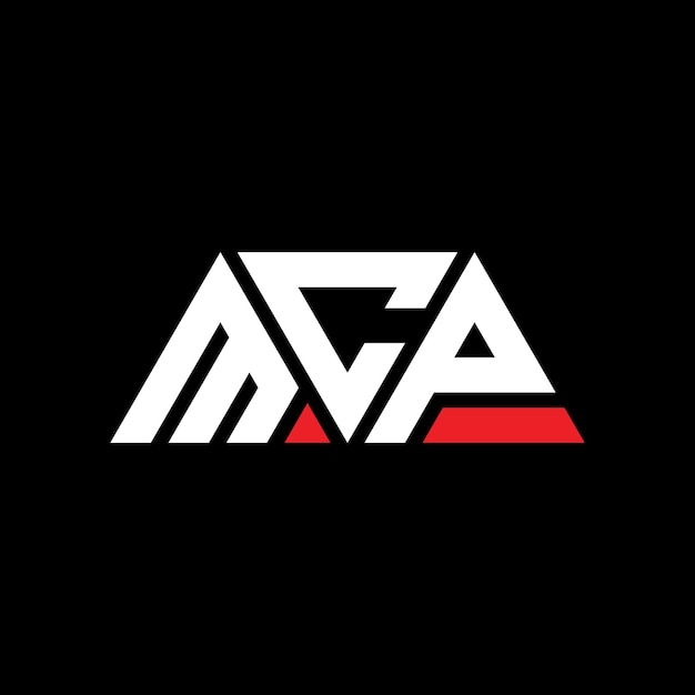 Logotipo triangular MCP com forma de triângulo MCP triângulo logotipo design monograma MCP triángulo vetor modelo de logotipo com cor vermelha MCP logotipo triangulares simples elegante e luxuoso MCP