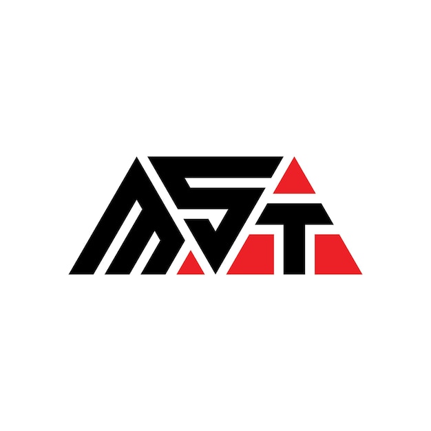 Logotipo triangular MST com forma de triângulo MST triângulo logotipo design monograma MST triángulo vetor modelo de logotipo com cor vermelha MST logotipo triangulares simples elegante e luxuoso logotipo MST