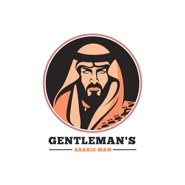 Vetor logotipo um homem da arábia saudita em trajes formais com várias cores e o rosto de um xeque idoso