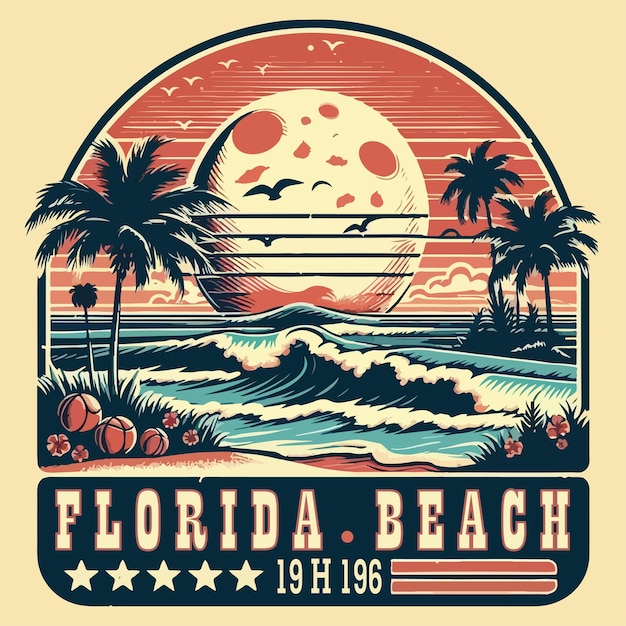 Logotipo vetorial da praia da Flórida para camiseta de estilo vintage