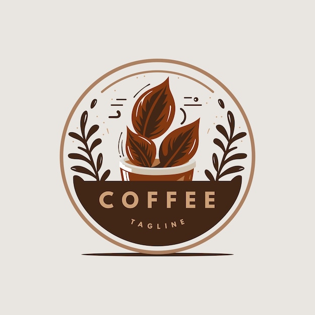 Logotipo vetorial de cafeteria com grãos de café saindo do topo