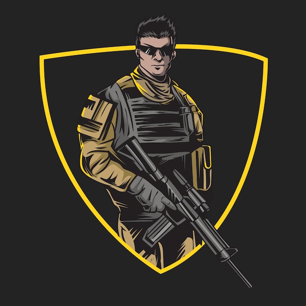 Vetor logotipo vetorial de personagem do exército ou soldado