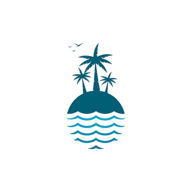 Logotipo vetorial de uma palmeira no meio de uma ilha e do oceano