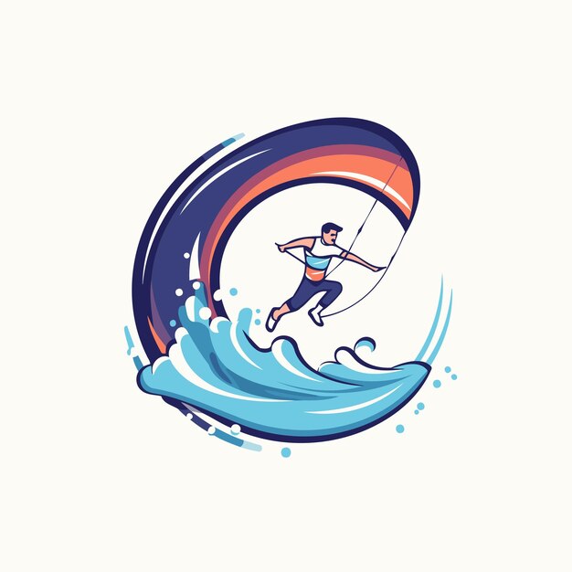 Logotipo vetorial do esporte de kitesurf kitesurf nas ondas