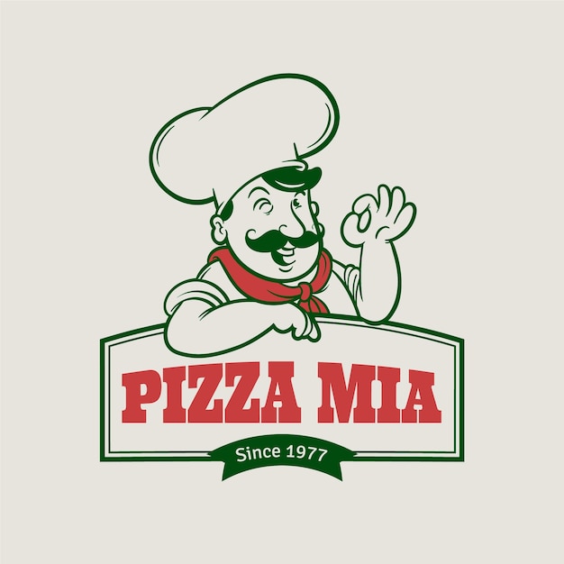 Vetor logotipo vintage de pizzaria desenhado a mão