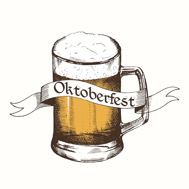 Logotipo vintage para Oktoberfest com fita e cerveja.