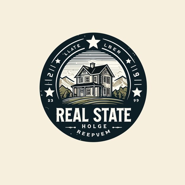Vetor logotipo vintage real estate com emblema