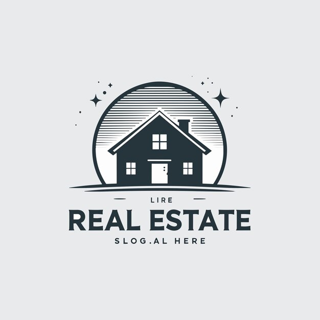 Vetor logotipo vintage real estate com emblema