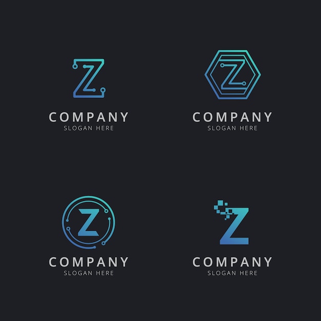 Logotipo z inicial com elementos de tecnologia na cor azul