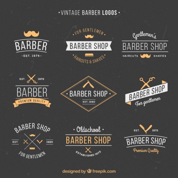 Logotipos barber vintage desenhados mão