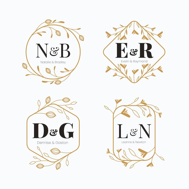 Logotipos caligráficos de monograma de casamento dourado